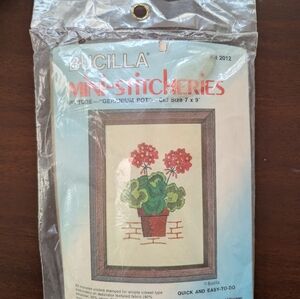 Bucilla Geranium Pot Embroidery Kit - Red, Green, Brown